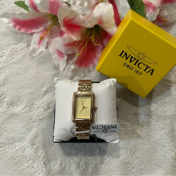 Invicta Accessories - Invicta Women's Gold Wildflower Rectangular Bracelet Watch 26mm